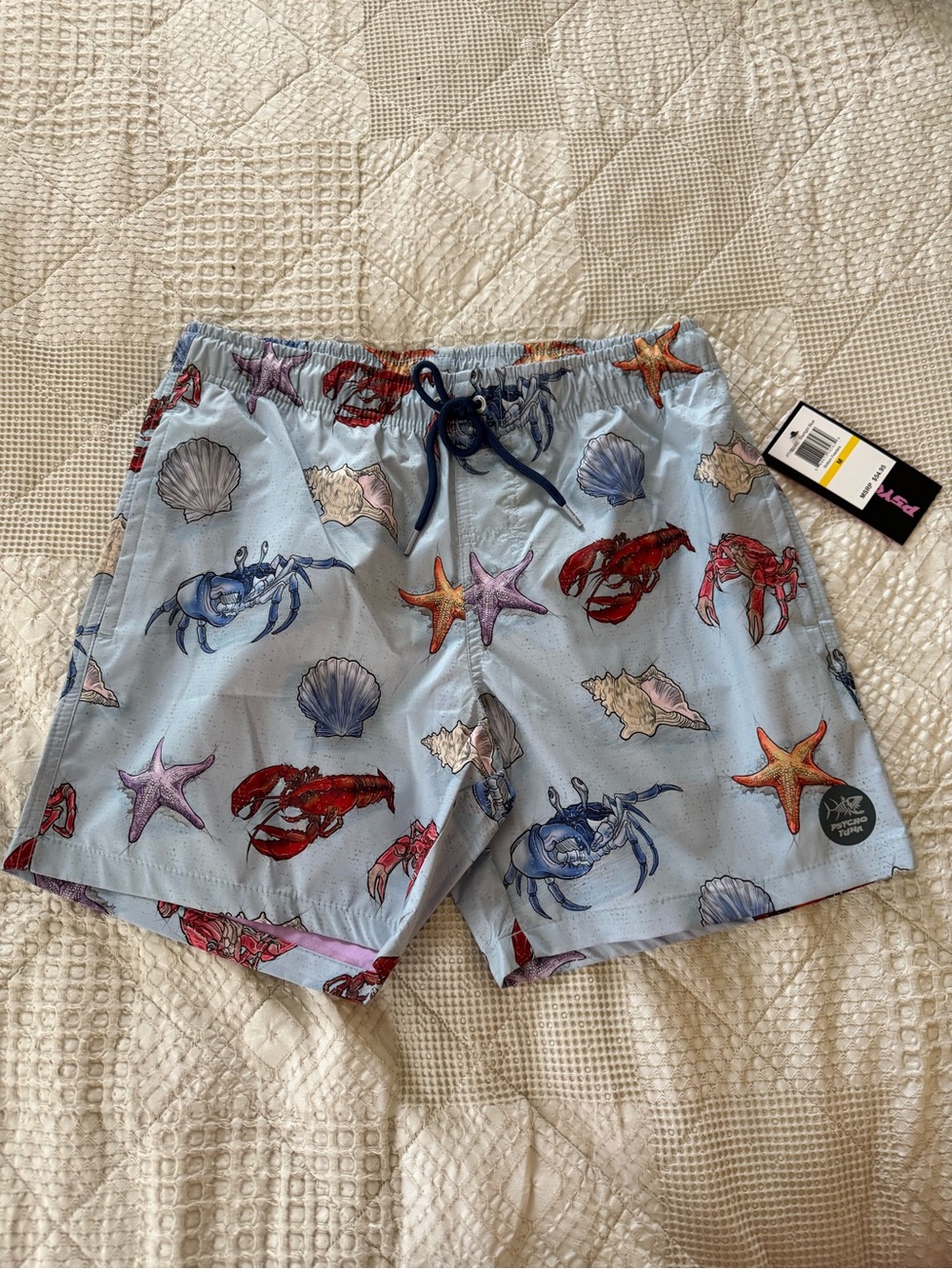 Coastal Print Light Blue Men's Swim Trunks by Unknown Brand